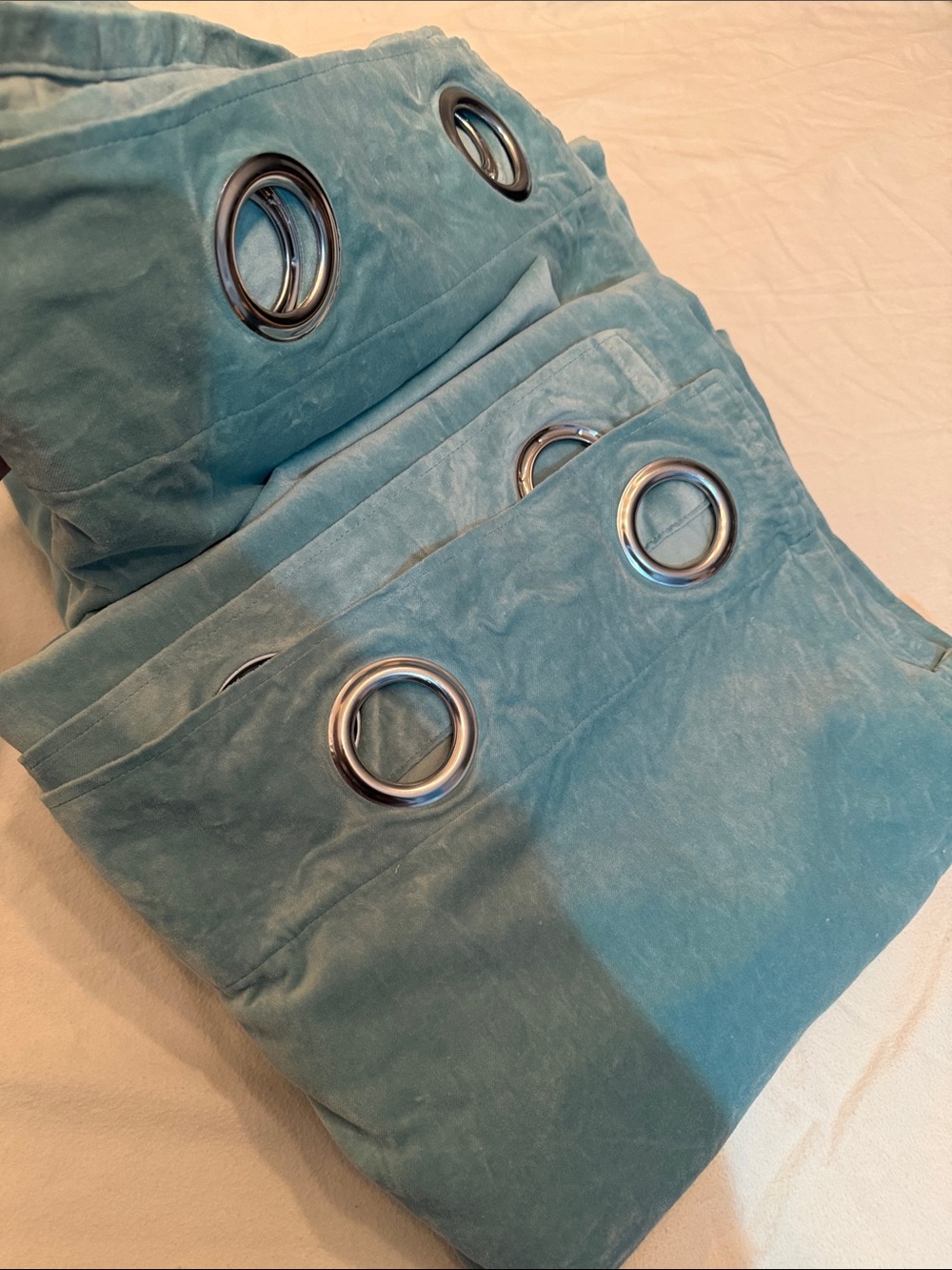 IKEA Sanela Double Panel Drapes in Teal 100% Cotton Washed & Ironed Discontinued